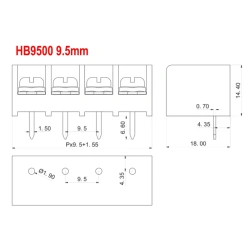 9.5mm Pitch B9500-9.5 2P 3P Fence Type Spliced 300V/30A PCB Screw Connector Terminal Block Connector Green