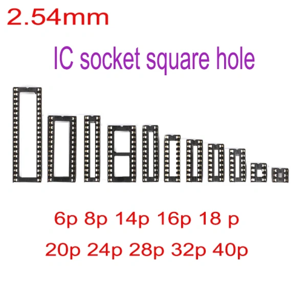 IC Sockets 2.54MM Square hole DIP6 DIP8 DIP14 DIP16 DIP18 DIP20 DIP28 PCSpins Connector DIP Socket 6 8 14 16 18 20 40pin
