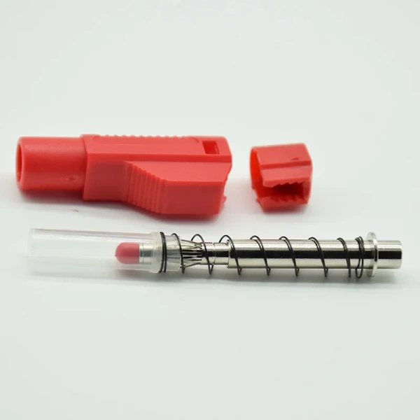 gun type insulation can be fold High current 32A fully enclosed 4mm pure copper banana plug with spring telescopic sheath holder