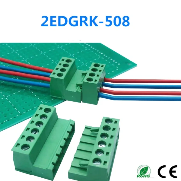 5.08mm Pitch 2EDG 5.08MM Solderless Butt Connection Plug-In Type  Pluggable Green Terminal Block Screw Terminal Block Connector
