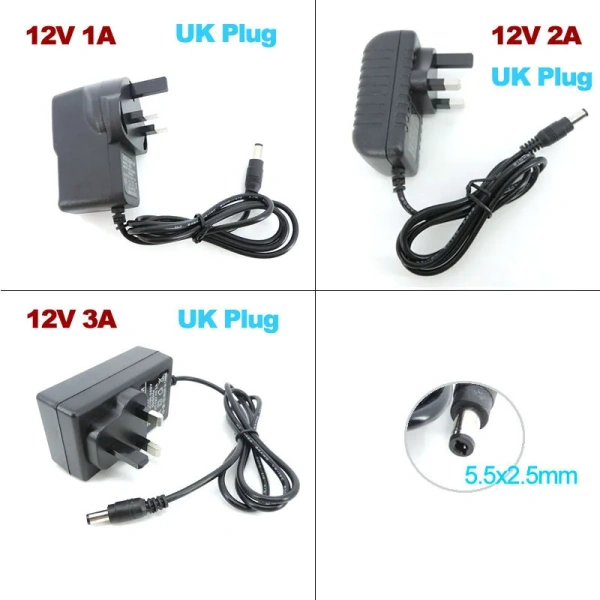 3pin UK Plug AC 220V to DC 5v 9v 12v 24v 1A 2A 3A 1000ma 2000ma 3000ma Power Supply Transformer Charger Adapter 5.5x2.5mm for led strip c1