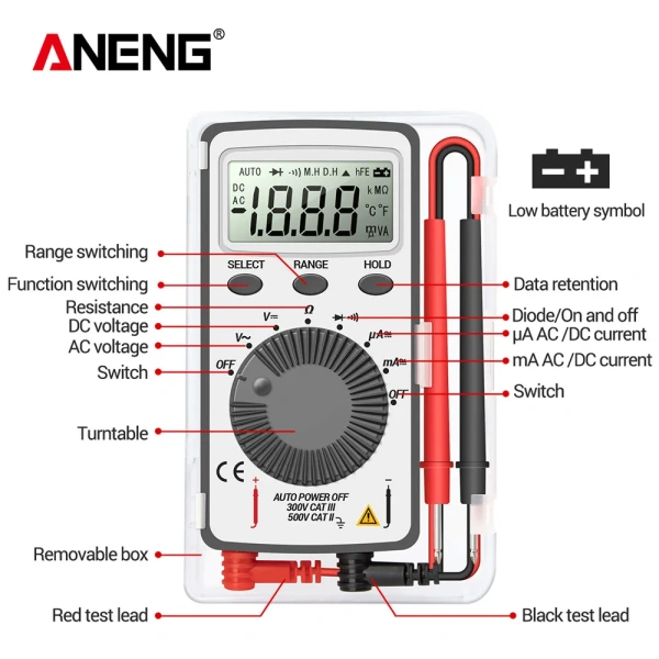 ANENG AN101 Mini Digital Multimeter 1999 Counts Professional AC/DC Voltage Tester Automotive Current Tester Electrician Tools