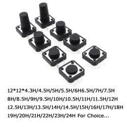 12*12*22/20/19/18/17/16/15/14/13/12/11/10/9/8/7/6/5/4.5mm Tactile Push Button Switch Durable 4pin Tact Touch Switch Black