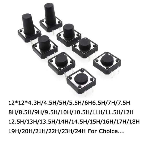12*12*22/20/19/18/17/16/15/14/13/12/11/10/9/8/7/6/5/4.5mm Tactile Push Button Switch Durable 4pin Tact Touch Switch Black