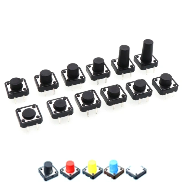 12*12*22/20/19/18/17/16/15/14/13/12/11/10/9/8/7/6/5/4.5mm Tactile Push Button Switch Durable 4pin Tact Touch Switch Black