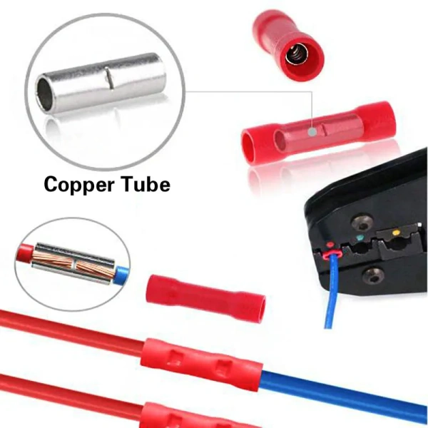 BV Crimp Terminals Butt Splice Connectors Wire Copper Insulated Electrical Straight Wire Terminal BV1.25 BV2.5 BV5.5