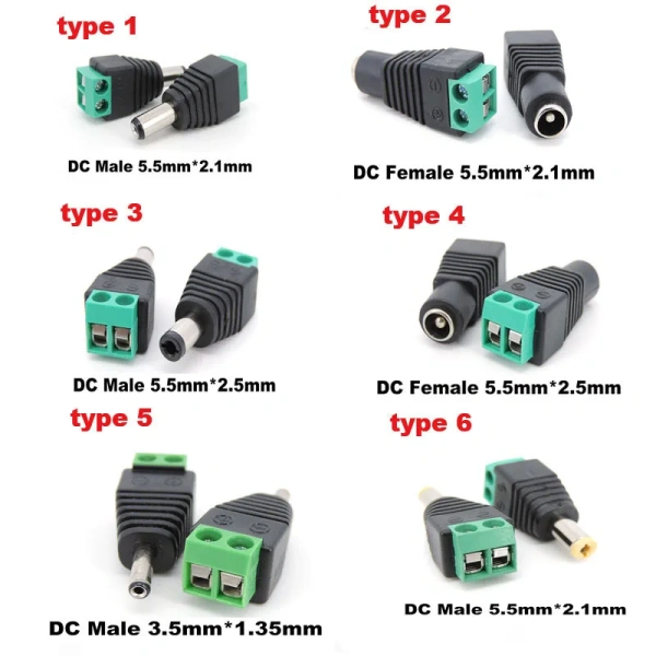 DC Male Female power supply Connector 5.5 x 2.1MM 5.5*2.5MM 3.5*1.35MM 5.5mm x 2.5mm Jack Adapter Plug for Led Strip Light p1