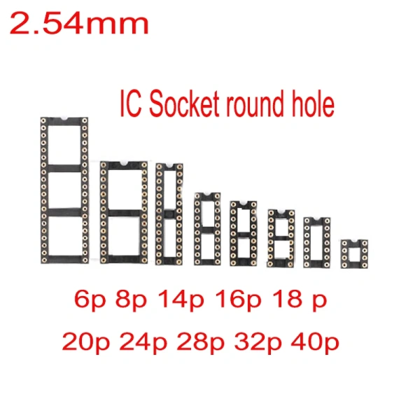 IC Sockets round hole 2.54MM DIP6 DIP8 DIP14 DIP16 DIP18 DIP20 DIP28 DIP40 pins Connector DIP Socket 6 8 14 16 18 20 32pin