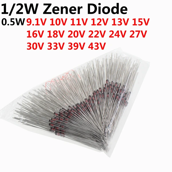1/2W Zener Diode 0.5W DO-35 9.1V 10V 11V 12V 13V 15V 16V 18V 20V 22V 24V 27V 30V 33V 39V 43V