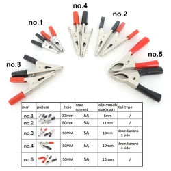 5A 50mm Red Black electric Alligator Crocodile clamp Clips Power Test Probe Lead Socket cable Connector banana Plug Metal p1