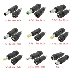 DC Connectors 5.5x2.1mm Female to 5.5x2.5 5.5x1.7 6.0x4.4 6.3x3.0 4.8x1.7 4.0x1.7 3.5x1.35mm Male Laptop Power Plug Adapter