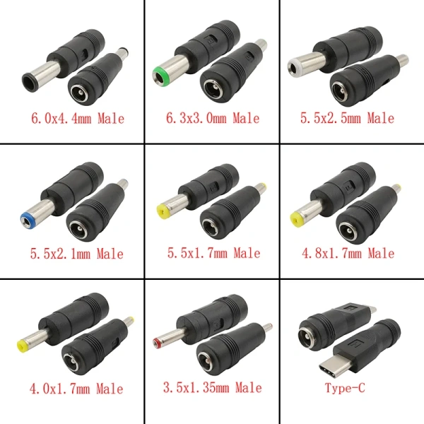 DC Connectors 5.5x2.1mm Female to 5.5x2.5 5.5x1.7 6.0x4.4 6.3x3.0 4.8x1.7 4.0x1.7 3.5x1.35mm Male Laptop Power Plug Adapter