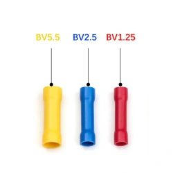BV Crimp Terminals Butt Splice Connectors Wire Copper Insulated Electrical Straight Wire Terminal BV1.25 BV2.5 BV5.5