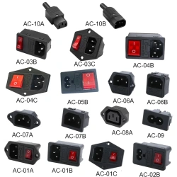 Inlet Plug Pin Connector 3 Pin IEC320 C14 Electrical Socket LED 250V Rocker Switch Brass 10A Fuse Computer Mount Accessories