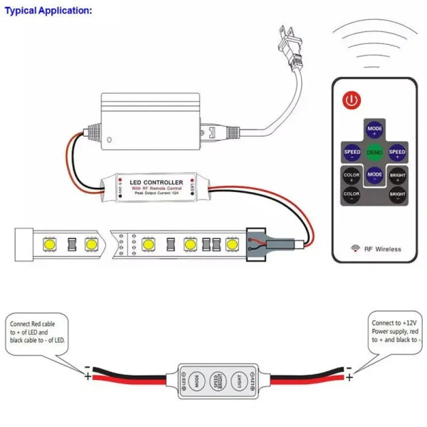 11key LED strip controller Mini Dimmer RF Remote 5-24v For 5630 2835 5050 Single Color LED strip 1-10PCS