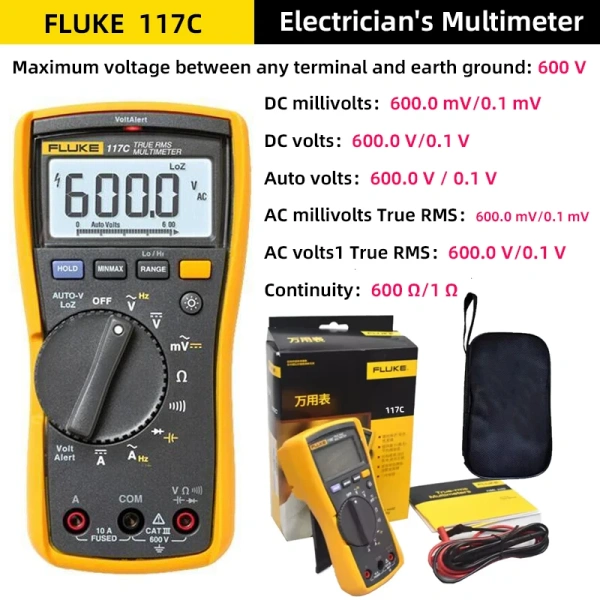 Fluke 115/116/117 digital multimeter, non-contact AC/DC millivolt, voltage, current, resistance, diode detection tools