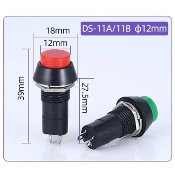 PBS-11A PBS-11B 12mm self-locking Self-Recovery Plastic Push Button Switch momentary 3A 250V AC 2PIN 6Color