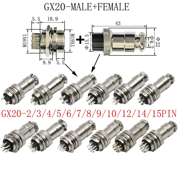 GX12 GX16 GX20 2/3/4/5/6/7/8/9/10/12/14/15Pin Wire Connector Circular Plug Socket Aviation Socket Male+Female