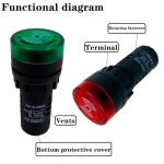 AD16-22SM 22mm Panel Diameter AC 12V 24V 110V 220V Flash Signal Light Red LED Active Buzzer Beep Alarm Indicator Green Yellow