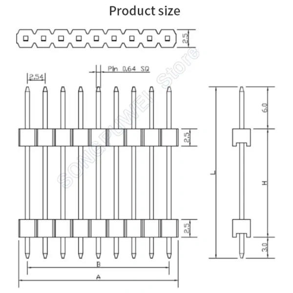 2.54mm Double plastic Single Row Male 40P PCB Board Pin Header Connector Pinheader 1*40p Long 11.2/15/17/19/21/25/30/40mm