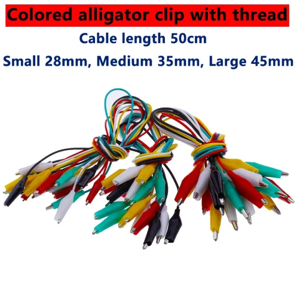 Color Alligator Clip Electric DIY Small Battery Power Cord Sheath Electric Clamp Double Head Test Clamp.28mm35mm45mm 50cm