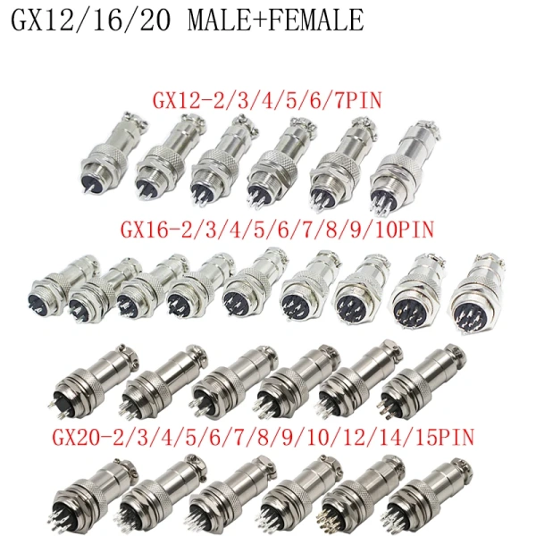 GX12 GX16 GX20 2/3/4/5/6/7/8/9/10/12/14/15Pin Wire Connector Circular Plug Socket Aviation Socket Male+Female