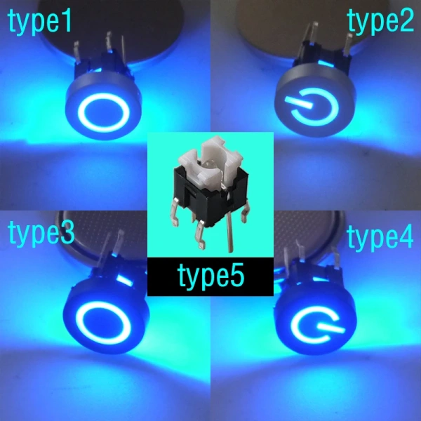 6X6X7.2mm Momentary Tact Button LED 3V Adding Caps H=8.2mm 6Pin DIP Tactical Keyboard Mini Push Button Press Button