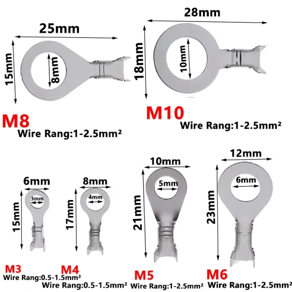 Open Barrel Wire Crimp Copper Terminal Connector- Non-Insulated Ring Lugs Crimp Cable Connector