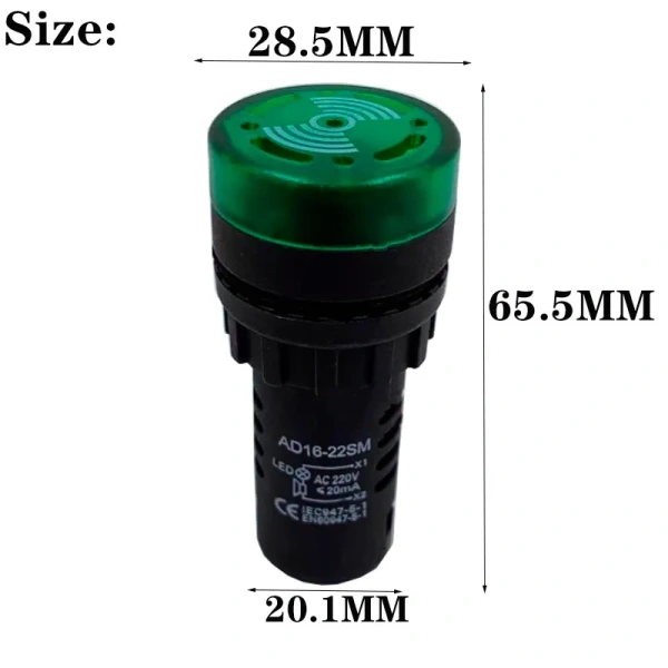 AD16-22SM 22mm Panel Diameter AC 12V 24V 110V 220V Flash Signal Light Red LED Active Buzzer Beep Alarm Indicator Green Yellow