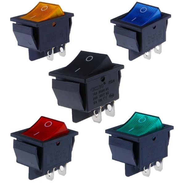 KCD4 Latching Rocker Switch Power Switch ON-OFF 2 Position I/O 4 Pins Electrical equipment with Light 16A 250VAC 20A 125VAC