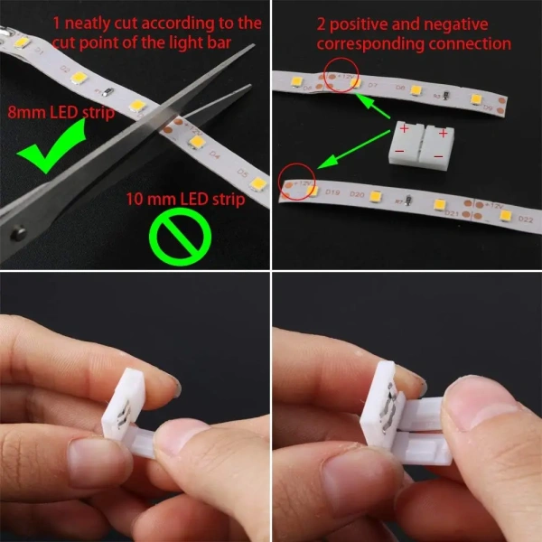 LED Strip Connector 8mm 2 Pin 3528 5050 Single Color Solderless PCB Board Wire Free Welding Connectors LED Accessories