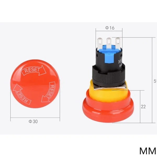 16mm Mounting Holes Latching Emergency Stop Push Button Switch Big/Small head YJ-LA16-11ZS-A