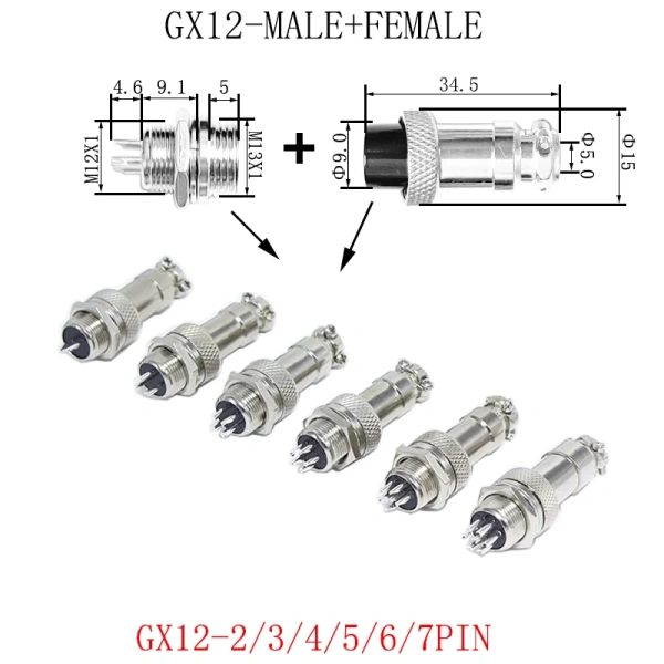 GX12 GX16 GX20 2/3/4/5/6/7/8/9/10/12/14/15Pin Wire Connector Circular Plug Socket Aviation Socket Male+Female