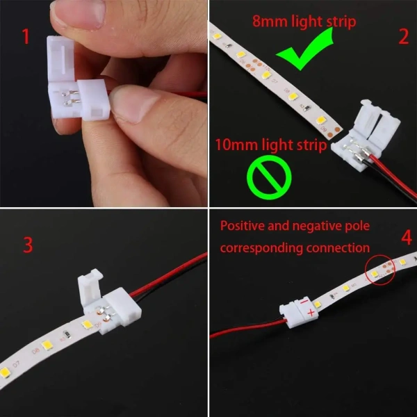 LED Strip Connector 8mm 2 Pin 3528 5050 Single Color Solderless PCB Board Wire Free Welding Connectors LED Accessories