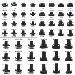 12X12 H=11.5/12/12.513/13.5/14/15/16/17MM 4PIN DIP SMT Momentary Tactile Tact Switch Push Button Key Button Black
