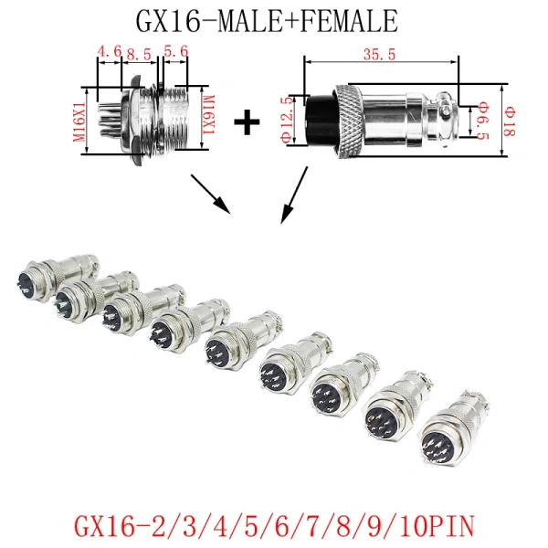 GX12 GX16 GX20 2/3/4/5/6/7/8/9/10/12/14/15Pin Wire Connector Circular Plug Socket Aviation Socket Male+Female