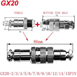 Butting Aviation Circular Socket GX20 2P 3P 4P 5P 6P 7P 8P 9P 10P 12P 14P 15Pin Male Female Docking Wire Panel Connector