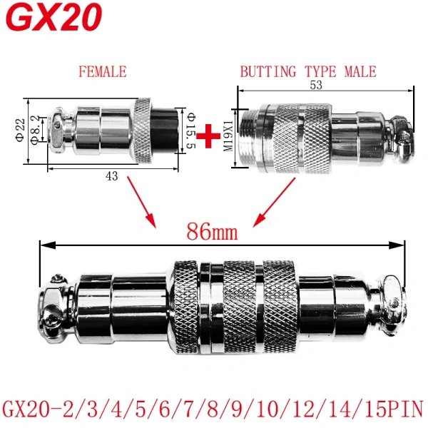 Butting Aviation Circular Socket GX20 2P 3P 4P 5P 6P 7P 8P 9P 10P 12P 14P 15Pin Male Female Docking Wire Panel Connector