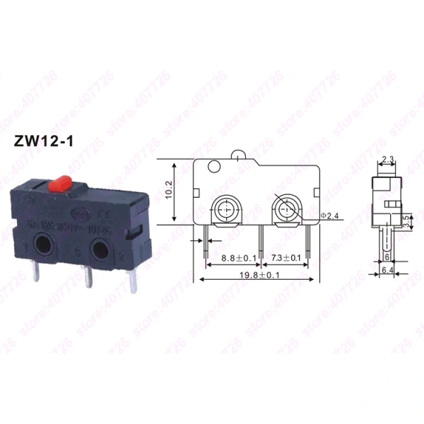 Micro Switch 10mm x 20mm Limit Switch 3 Pin/2 Pin 5A 250VAC ZW12 Series Tact Switch On Off