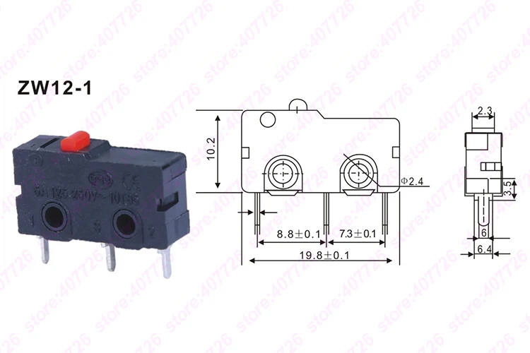 Micro Switch 10mm x 20mm Limit Switch 3 Pin/2 Pin 5A 250VAC ZW12 Series Tact Switch On Off