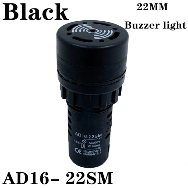 AD16-22SM 22mm Panel Diameter AC 12V 24V 110V 220V Flash Signal Light Red LED Active Buzzer Beep Alarm Indicator Green Yellow