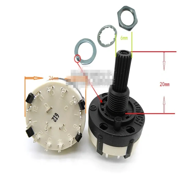 RS26 1 Pole 12 Position/2 Pole 6 Position/3 Pole 4 Position/4 Pole 3 Position Selectable Band Rotary Channel Selector Switch