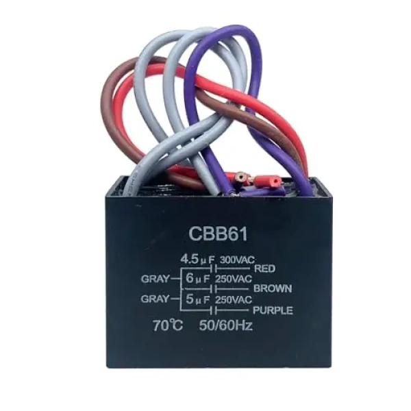 4.5uf + 6uf + 5uf 5 Wire 250VAC CBB61 Ceiling Fan Capacitor 50/60Hz Motor Non Polarity 5 Wire