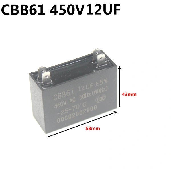 CBB61 450V dip4pin Fan Start Capacitor 1uF 1.2uF 1.5uF 2.0uF 2.5uF 3.0uF 3.5uF 4.0uF 4.5 5.0uF 6.0uF 7.0uF 8.0uF 10uF 12uf