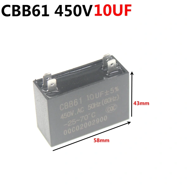CBB61 450V dip4pin Fan Start Capacitor 1uF 1.2uF 1.5uF 2.0uF 2.5uF 3.0uF 3.5uF 4.0uF 4.5 5.0uF 6.0uF 7.0uF 8.0uF 10uF 12uf