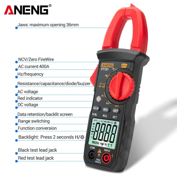 ST181 ST182 ST183 4000/6000 Counts Digital Clamp Meter AC Current Multimeter Ammeter Voltage Tester Amp Hz Capacitance Tool