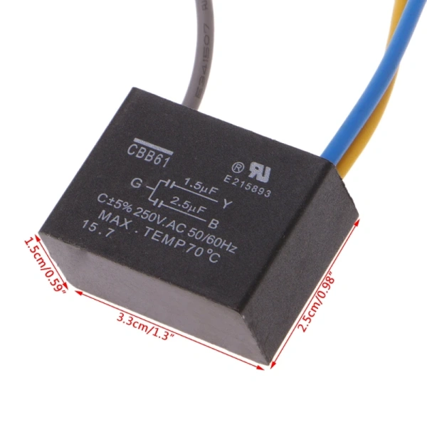 CBB61 1.5uF+2.5uF 3 Wires 50/60Hz Capacitor For Ceiling Fan