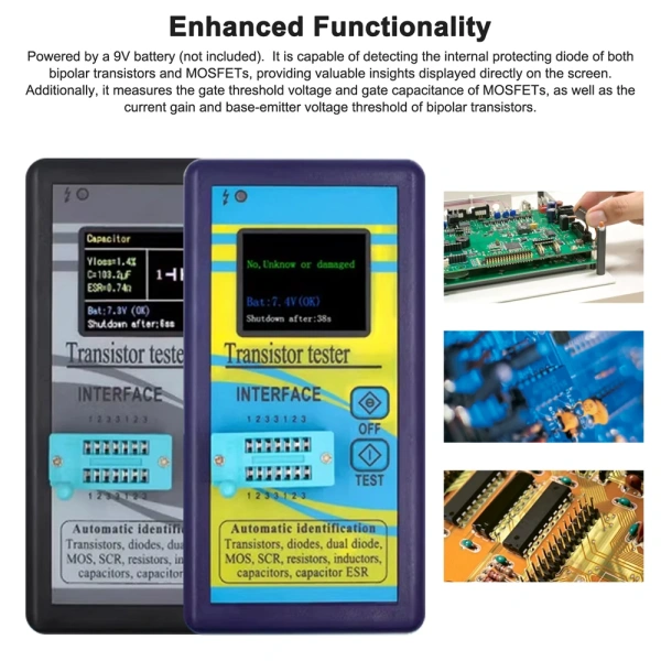 M328 Transistor Tester NPN PNP Transistor Diode Resistor Inductor Capacitance MOS SCR ESR Meter Automatic Pin Detection
